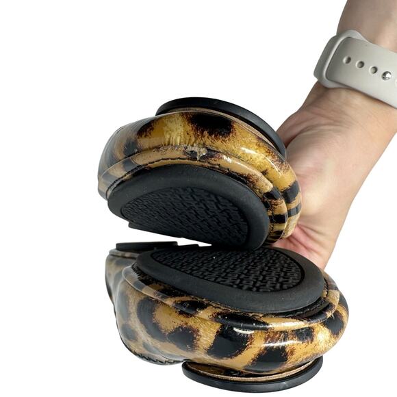 Tory Burch Minnie Leopard Print Patent Leather Travel Ballet Flats Size 7 - Picture 7 of 8